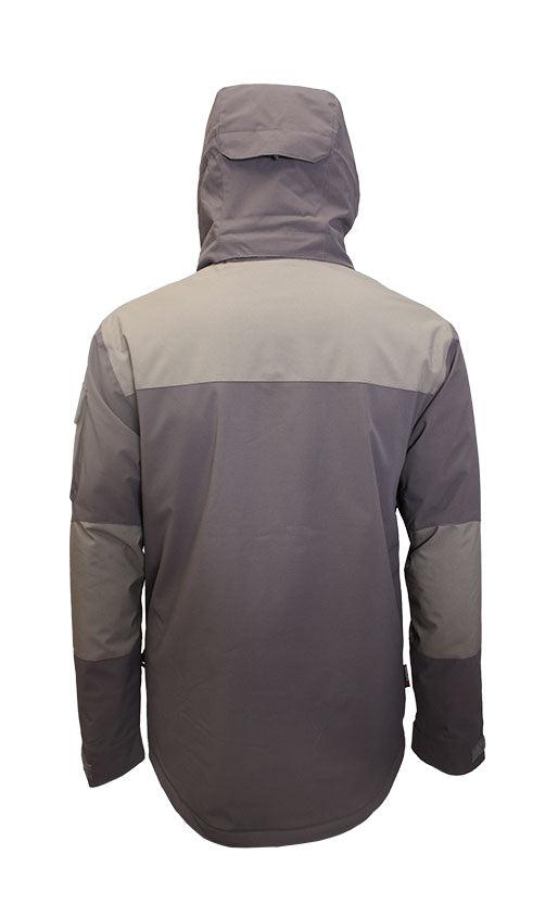Turbine Altitude Insulated Jacket - A dark gray jacket with a hood, featuring a large zippered pocket on the chest and two smaller pockets on either side of the waist.