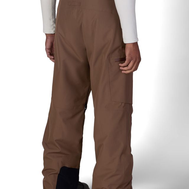 Brown snow pants with cargo pockets and relaxed straight legs
