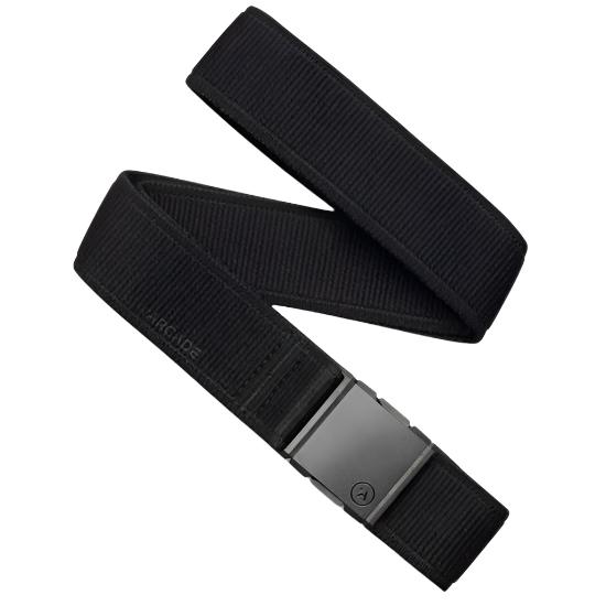 Arcade Atlas Stretch Belt 2025 - Black belt with a textured pattern on the strap and a small logo near the buckle.
