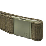 Arcade Atlas Stretch Belt 2025 - Olive green woven belt with a rectangular metal buckle and stretchy material.