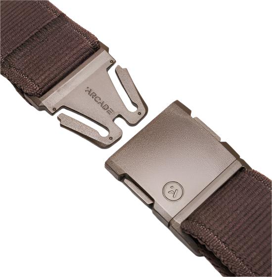 Arcade Atlas Stretch Belt 2025 - Brown belt with a silver metal buckle.
