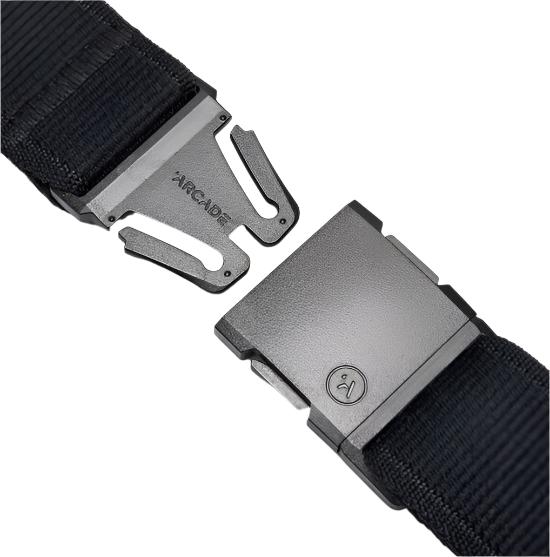 Arcade Atlas Stretch Belt Long - Black belt with silver buckle.