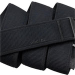 Arcade Atlas Stretch Belt Long - Black belt with a subtle grid pattern on the strap and a black buckle.