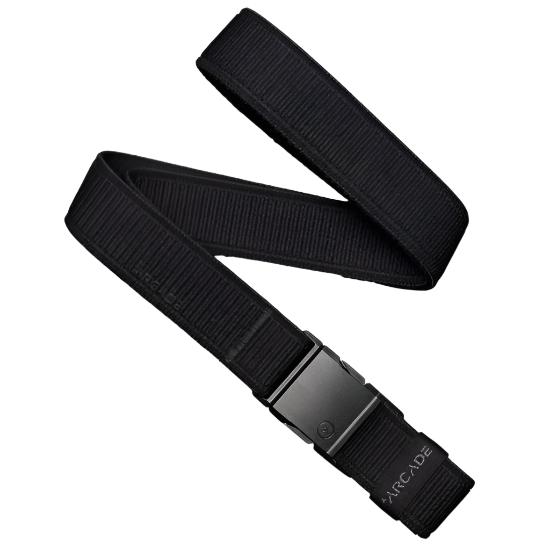 Arcade Atlas Stretch Belt Slim 2025 - Black belt with a subtle ribbed texture and a sleek, minimalist design.
