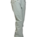Turbine Women's Aura II Shell Pant - A pair of light gray snow pants with a zippered pocket on the right thigh and two zippered pockets at the back.