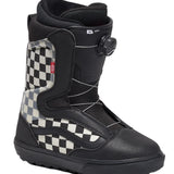 Vans Men's Aura OG Snowboard Boot 2025 - Black snowboard boot with a checkered pattern on the side and black laces.