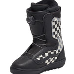 Vans Men's Aura OG Snowboard Boot 2025 - Black snowboard boot with a checkered pattern on the side and black laces.