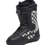 Vans Men's Aura OG Snowboard Boot 2025 - Black snowboard boot with a checkered pattern on the side and black laces.