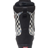 Vans Men's Aura OG Snowboard Boot 2025 - Black snowboard boot with a checkered pattern on the side and red accents.