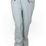 Women's light blue shell pants with belt loops and zip side pockets