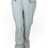 Women's light blue shell pants with belt loops and zip side pockets