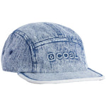EDISON 5 PANEL CAP 2023 - A light blue denim cap with a white embroidered logo on the front.