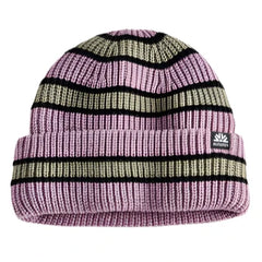 Autumn Simple Slacker Beanie 2025 - A pink beanie with a black stripe around the middle and a small white logo on the front.