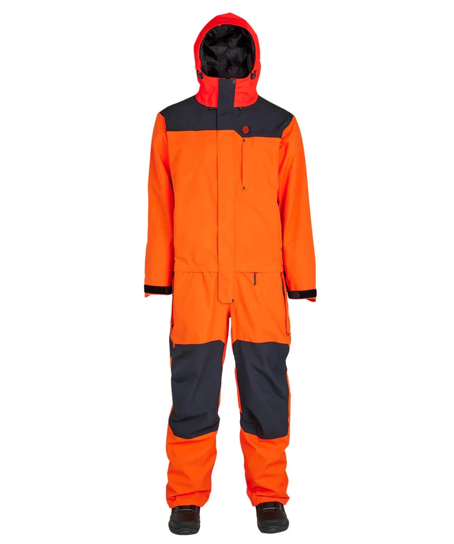 Airblaster Beast Shell Suit 2025 - Black snowsuit with red accents and a black zipper down the front.