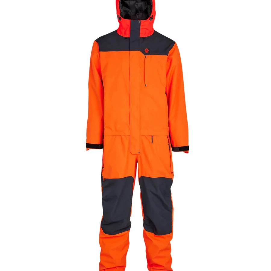 Airblaster Beast Shell Suit 2025 - Black snowsuit with red accents and a black zipper down the front.