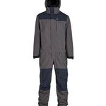 Airblaster Beast Shell Suit 2025 - A gray snowsuit with a black chest panel and hood, featuring a small logo on the left side of the chest.