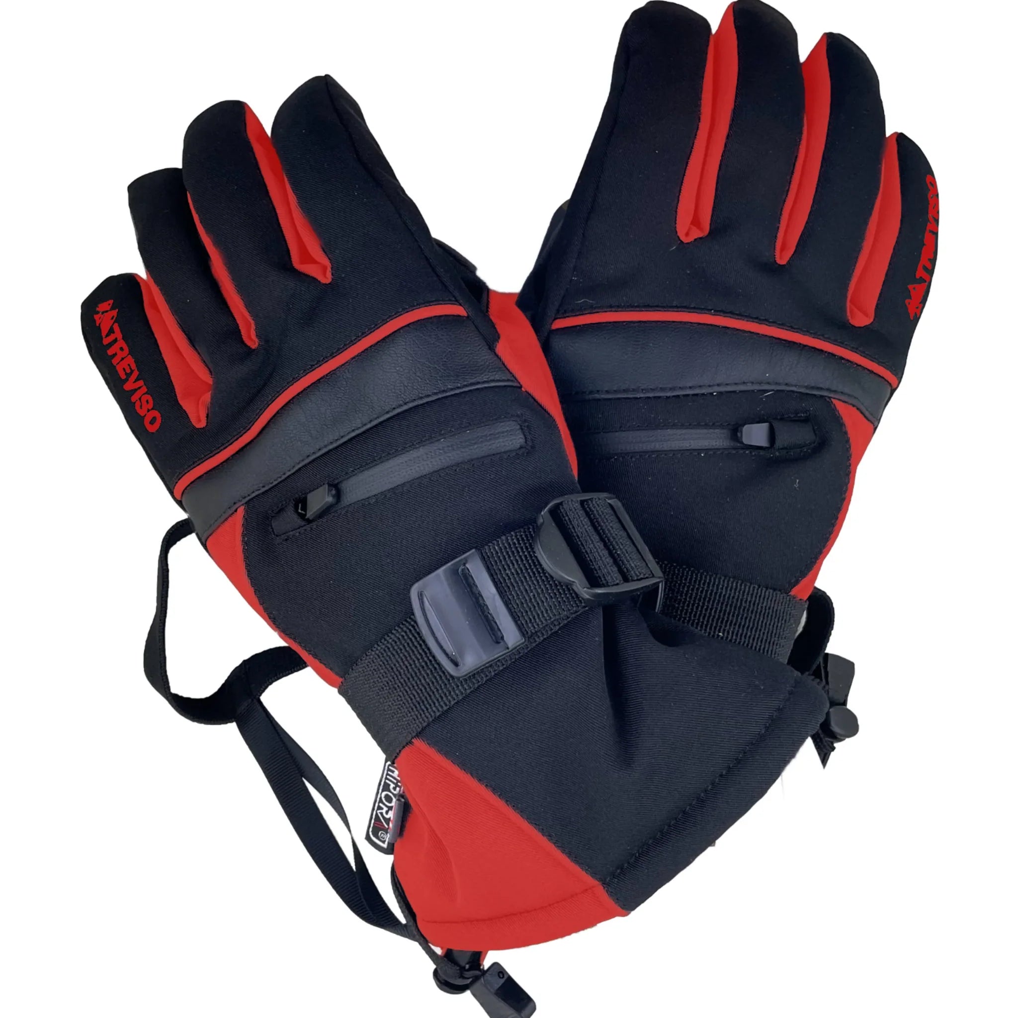 Treviso Junior Blaze Glove 2022 - A pair of black gloves with red accents and a strap on the wrist.