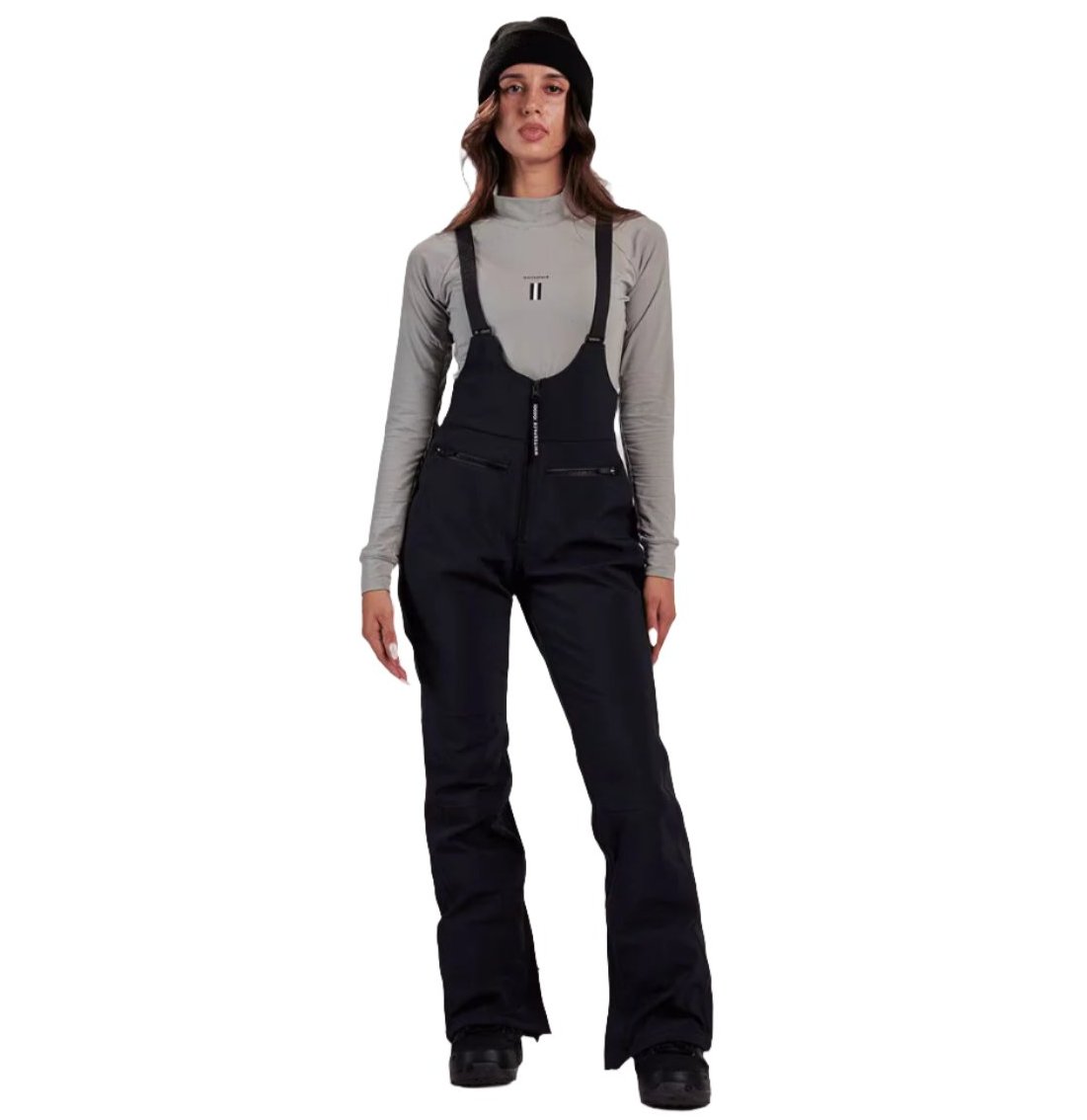 Whitespace Women's 3L High Waisted Softshell Bib - 2024 model with a high-waisted design and softshell material, featuring a solid black color.