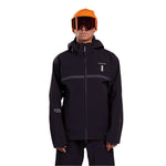 Whitespace 3L Performance Snowboard Jacket 2024 - A black snowboard jacket with a hood and reflective stripe across the chest.