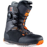BODEGA HYBRID BOA M BOOT 2022 - Black snowboard boots with orange accents and a textured pattern on the toe cap.