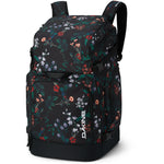 Dakine DLX 75L Boot Backpack - A black backpack with a floral pattern of red, white, and purple flowers and green leaves.
