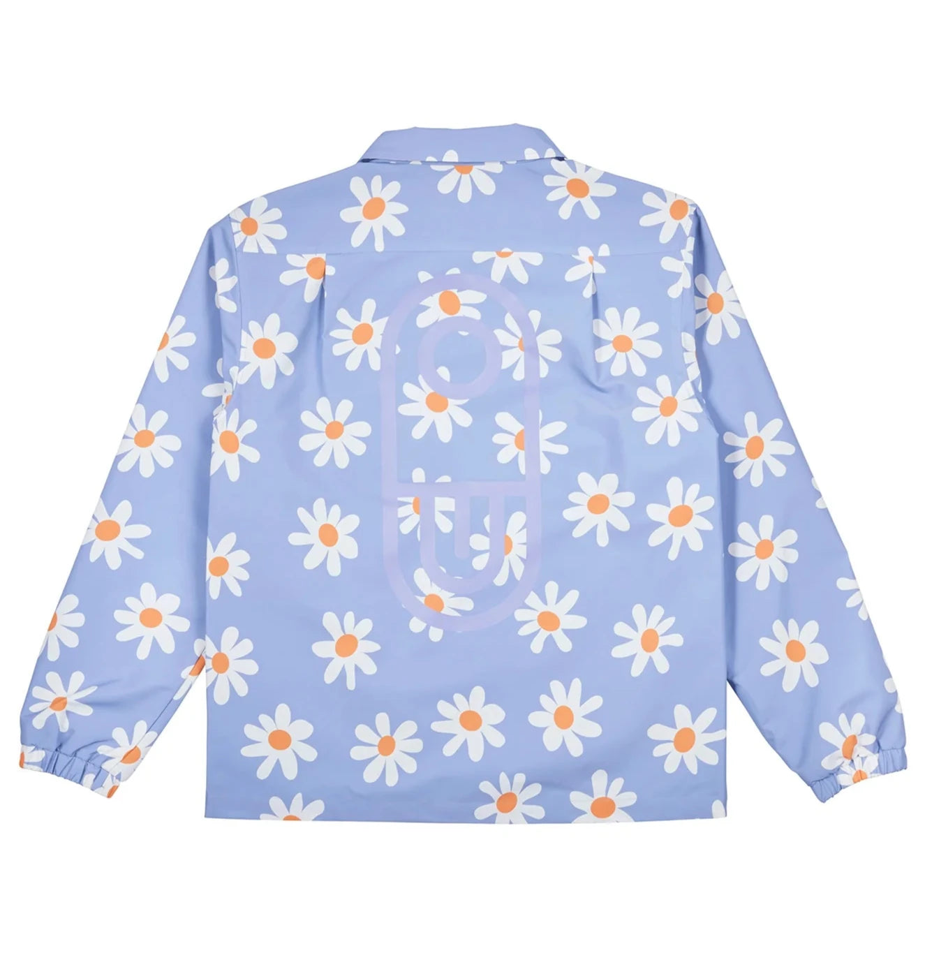 Airblaster Bruiser Shell Jacket 2025 - A light blue jacket with a repeating pattern of white flowers and orange centers.
