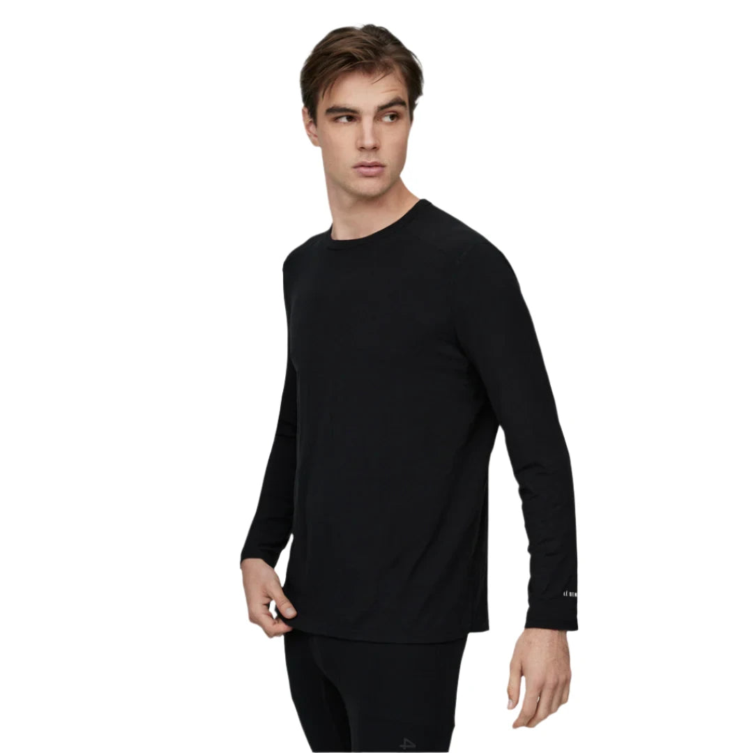Le Bent Core Lightweight Crew Top Base Layer 2025 - A black crew-neck top with a small white logo on the left sleeve cuff.
