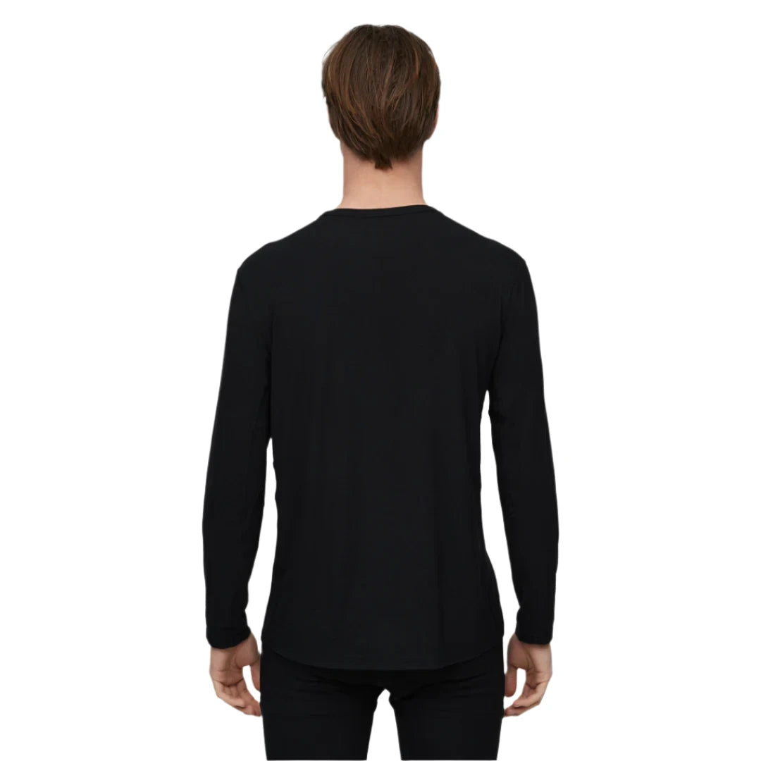 Le Bent Core Lightweight Crew Top Base Layer 2025 - A black crew-neck top with a subtle white logo on the left chest.