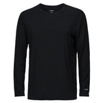 Le Bent Core Lightweight Crew Top Base Layer 2025 - A black crew-neck top with a small white logo on the left chest and a tag on the back collar.