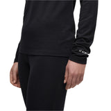 Le Bent Women's Core Lightweight Crew Top Base Layer 2025 - A black crew-neck top with a small white logo on the left chest and "LE BENT" written in white across the back of the neck.