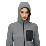 Le Bent Women's Sentinel Waffle Knit Hoody 2025 - A heathered grey hoody with a waffle knit texture and a black zipper on the front.