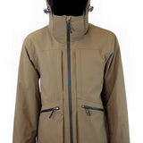 Insulated hooded jacket with full-zip front and zip pockets, espresso-brown