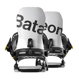 Bataleon Blaster Asymwrap Snowboard Bindings 2025 - A pair of black bindings with yellow buckles and a grid pattern on the straps.