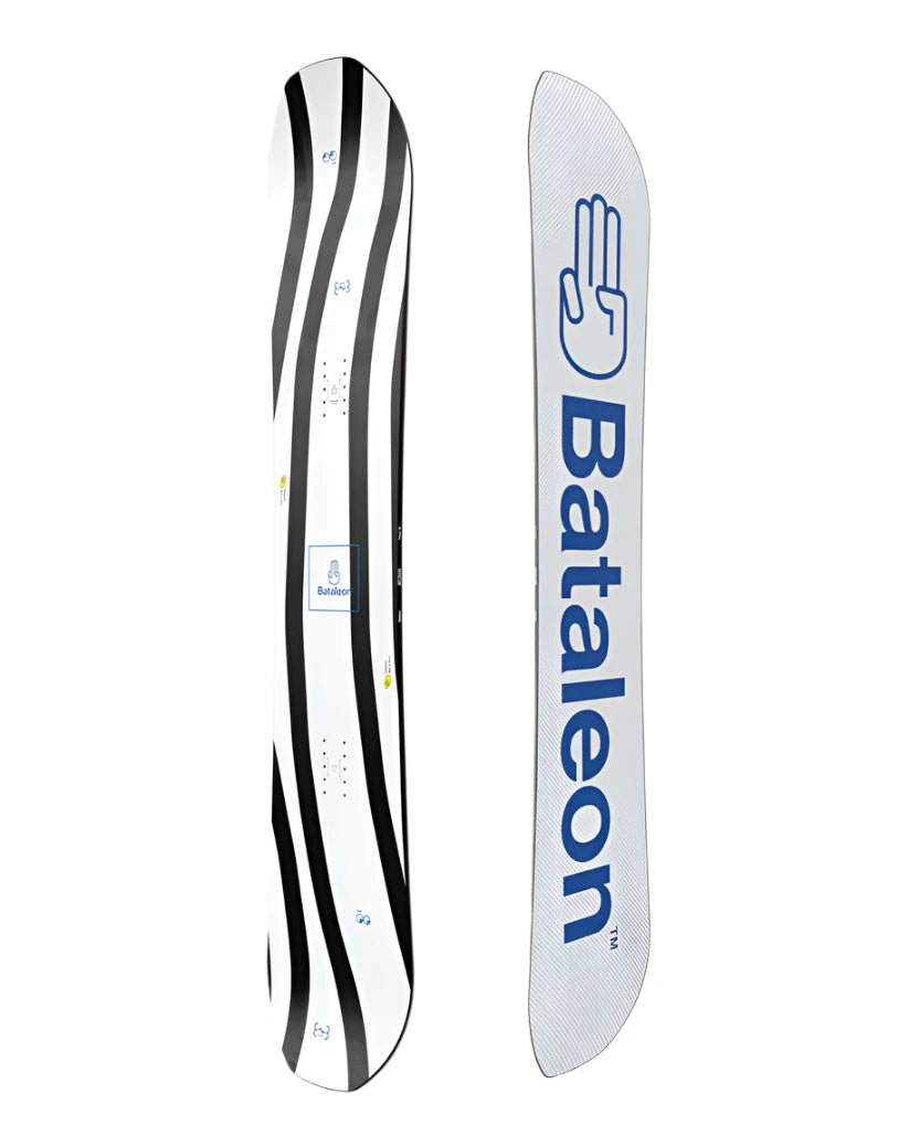 Bataleon Chaser Snowboard 2025 - White snowboard with black stripes and blue logo.