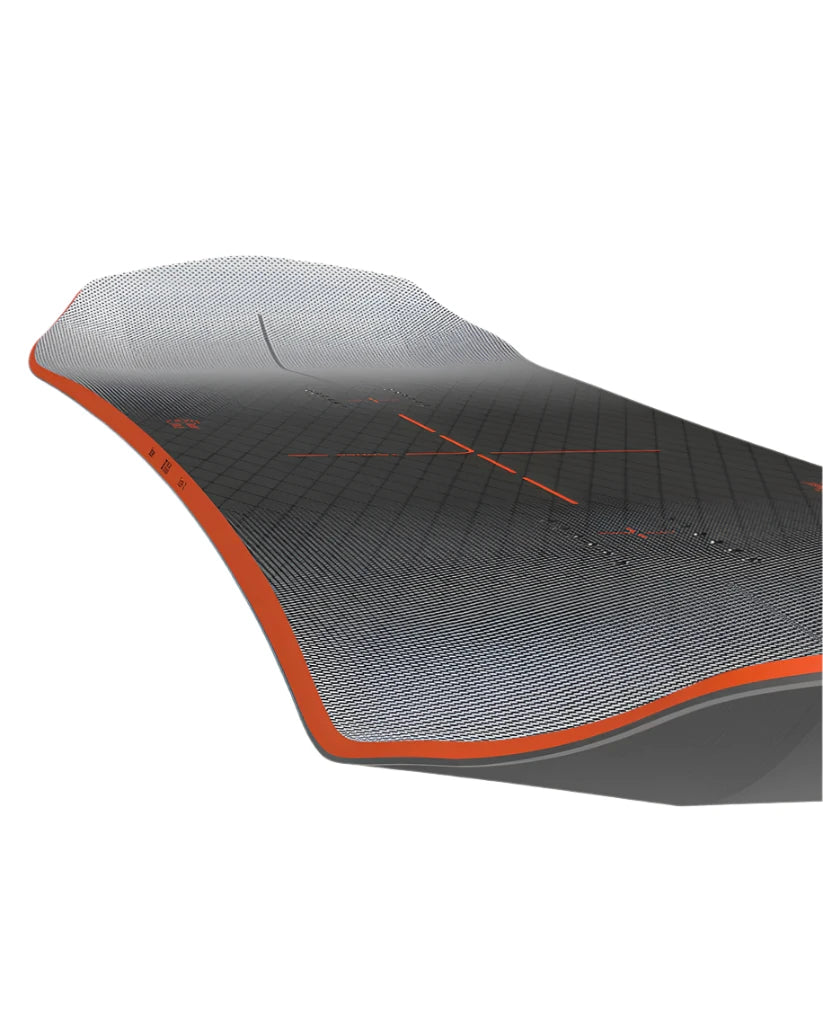 Bataleon - Disaster + Snowboard 2025 is shown from a side angle, with a black base and orange trim.