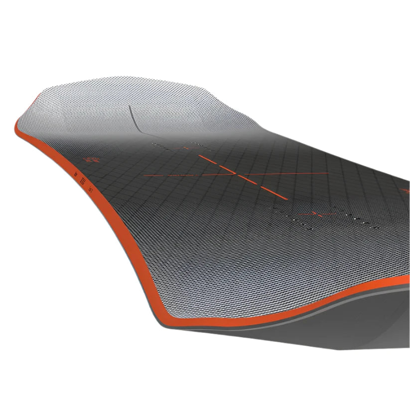Bataleon - Disaster + Snowboard 2025 is shown from a side angle, with a black base and orange trim.