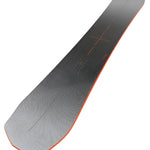 Bataleon Disaster + Snowboard 2025 - A black snowboard with a subtle white pattern and orange accents, viewed from above at an angle.