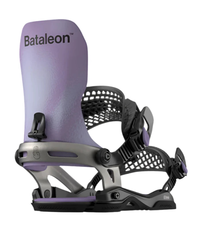 Bataleon Women's Etna VT Snowboard Binding - A purple snowboard binding with a distinctive black logo on the strap and a silver buckle.