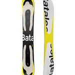 Bataleon Evil Twin Snowboard 2025 - A black snowboard with a white grid pattern on its base and yellow edges.