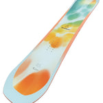 Bataleon Women's Feelbetter Snowboard 2025 - A snowboard with a white base and orange, green, and yellow abstract design on top.