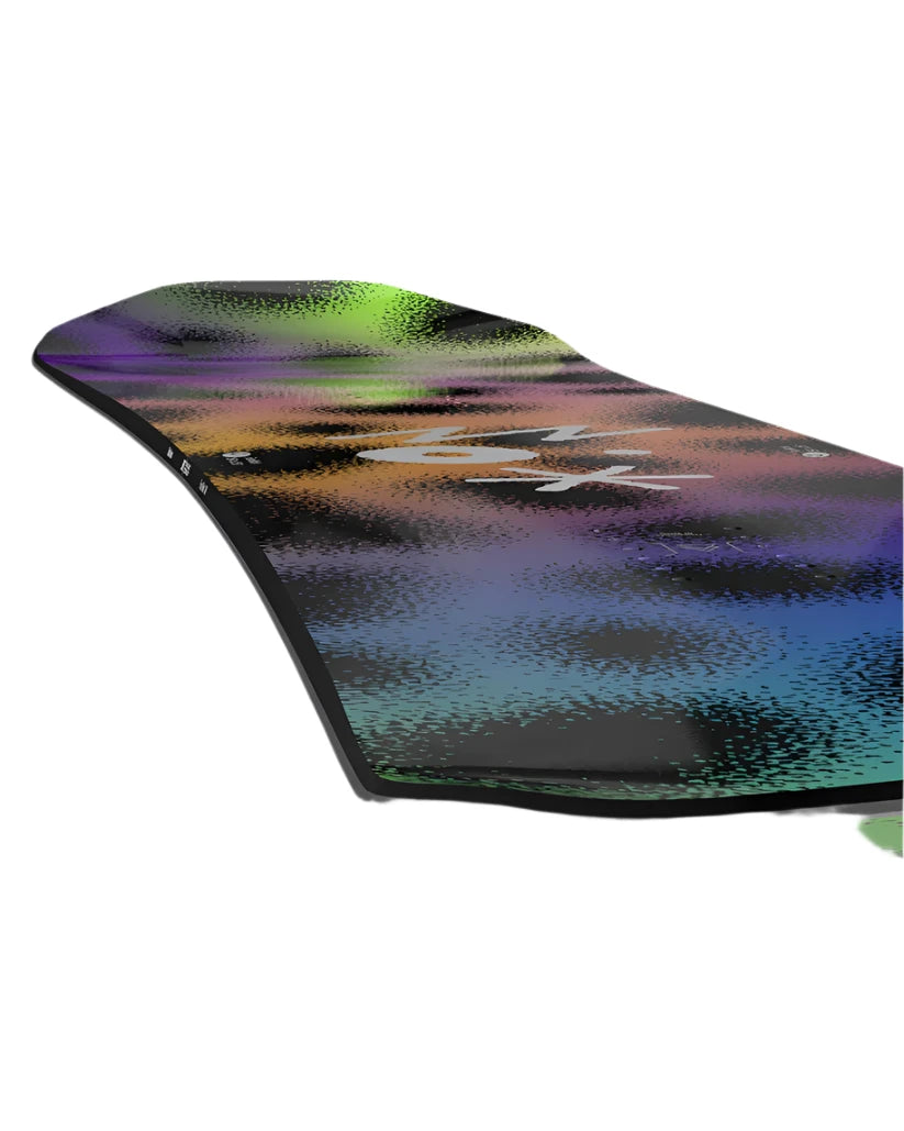 Bataleon Fun Kink Snowboard 2025 - A snowboard with a black base and green, purple, and orange accents.