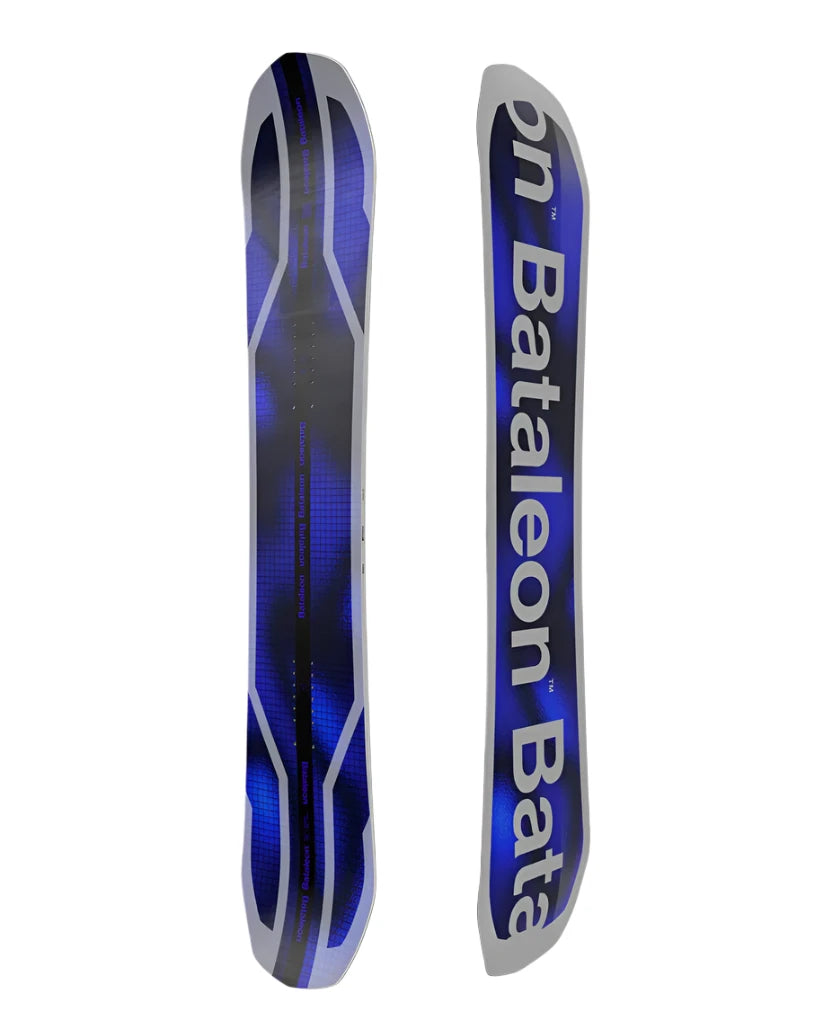 Bataleon Goliath Snowboard 2025 - A blue snowboard with a grid pattern and gray accents on the top and bottom edges.