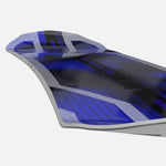 Bataleon Goliath Snowboard 2025 - A black snowboard with a blue and white geometric pattern on top, featuring a wavy design.