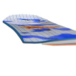 Bataleon Junior's Minishred Snowboard 2025 - A white snowboard with a blue and orange graphic design, featuring a grid pattern on top of a snowy mountain landscape.