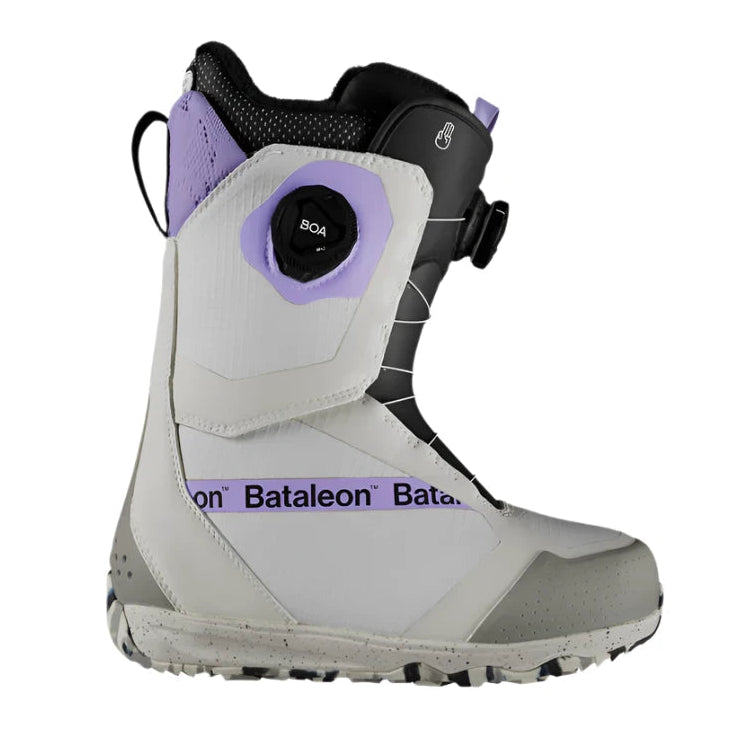 Bataleon Women's Mosh BOA Boot 2025 - A black and purple snowboard boot with a distinctive white logo on the side.