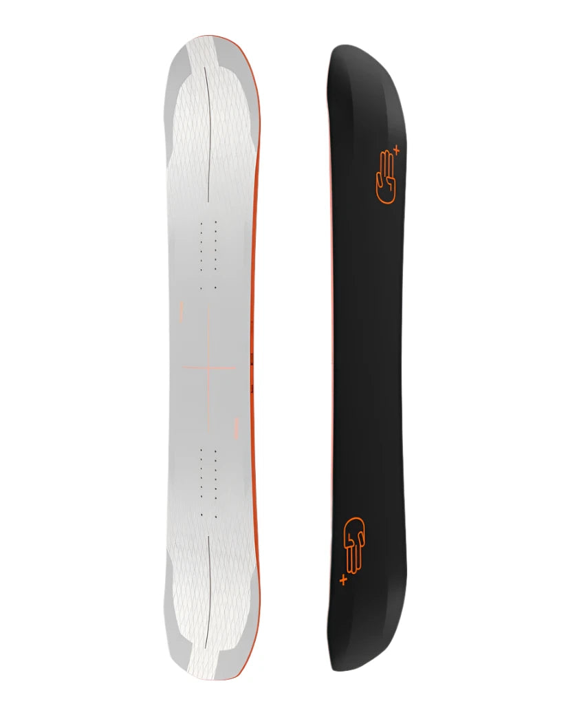 Bataleon Women's Push Up + Snowboard 2025 - A light gray snowboard with a subtle pink cross-hatch pattern on its top surface.
