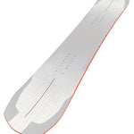 Bataleon Women's Push Up + Snowboard 2025 - A light gray snowboard with a subtle geometric pattern and orange accents, viewed from above.