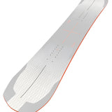 Bataleon Women's Push Up + Snowboard 2025 - A light gray snowboard with a subtle geometric pattern and orange accents, viewed from above.