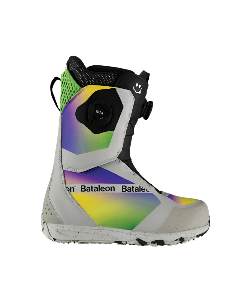 Bataleon Salsa Boa Snowboard Boot 2025 - A black snowboard boot with a green and purple gradient pattern on the side, featuring a BOA dial at the top.
