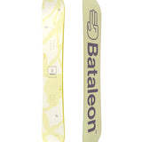 Bataleon Women's Spirit Snowboard 2025 - A white snowboard with a yellow abstract pattern and black text.